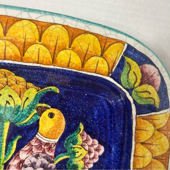 Vintage Italian Handpainted Stoneware Serving Dish Wall Hanging Floral Birds - Picture 3 of 6